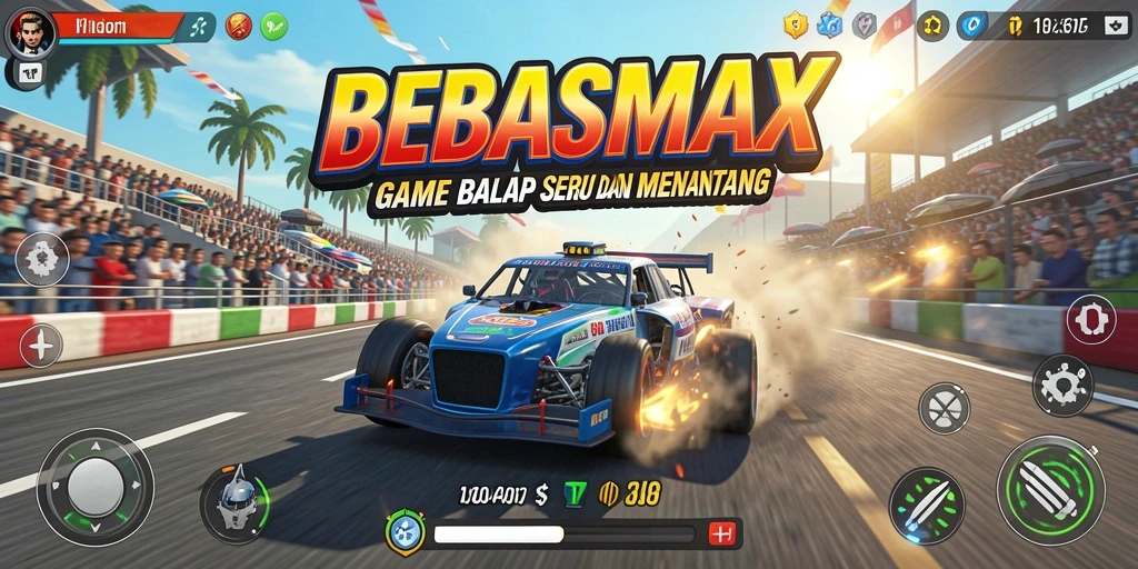 Tampilan gameplay mendebarkan dari BEBASMAX yang penuh aksi balap.