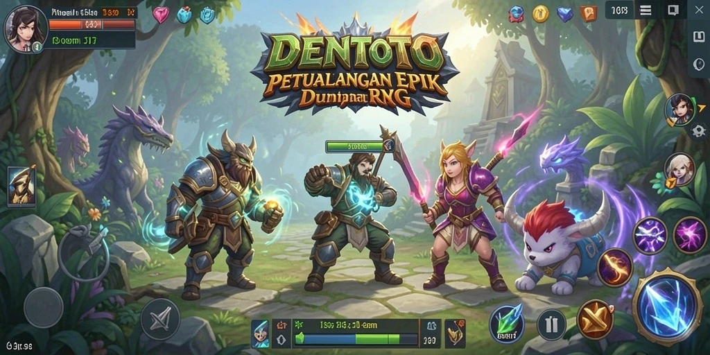 Screenshot DENTOTO menunjukkan momen epic dalam pertempuran RPG.
