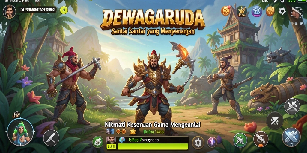 Screenshot gameplay DEWAGARUDA dengan tantangan menarik dan grafis cerah.