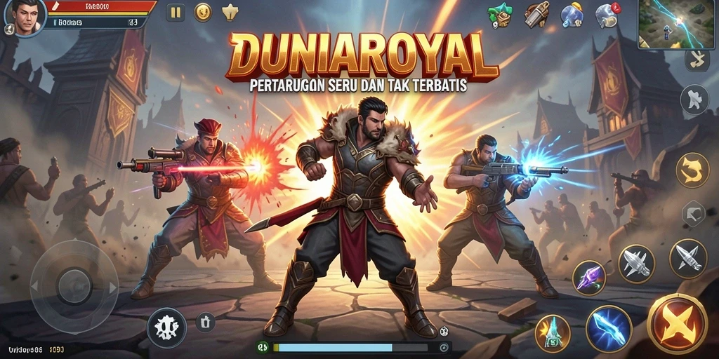 Screenshot DUNIAROYAL menampilkan aksi pertarungan yang mendebarkan.