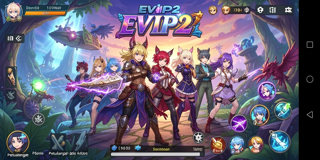 Screenshot gameplay EVIP2 menunjukkan karakter anime dalam aksi seru.