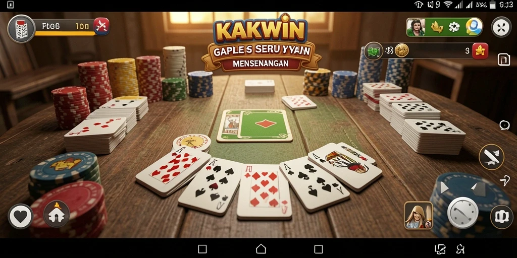 Tampilan screenshot KAKWIN menampilkan suasana permainan Gaple yang seru dan interaktif.