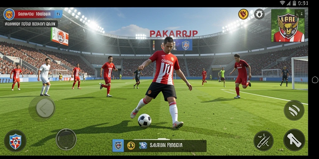 Tampilan gameplay menarik di PAKARJP dengan aksi sepak bola nyata.