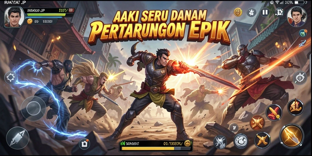Gameplay RAKYATJP menampilkan pertarungan yang seru dan menegangkan.