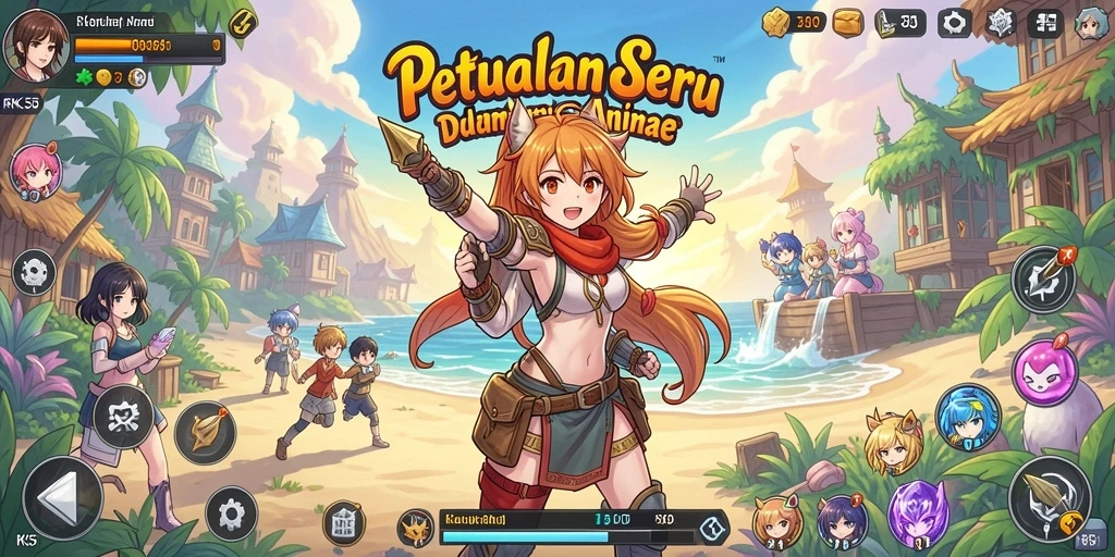 Gameplay seru dengan karakter anime yang berwarna-warni.