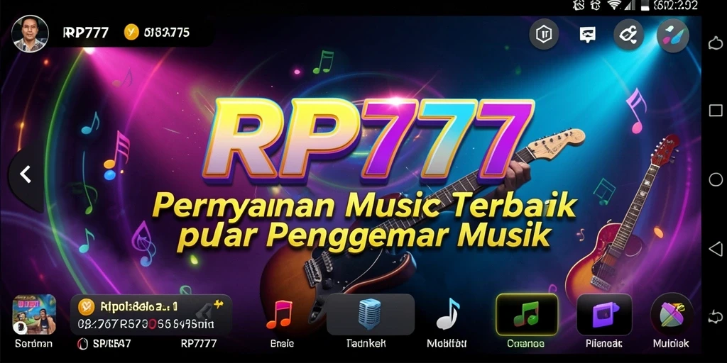 Screenshot gameplay RP777 menampilkan tantangan musik yang menarik dan interaktivitas pengguna.